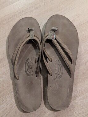 Rainbow Brown Leather Flip Flops - Casual Thong Sandals